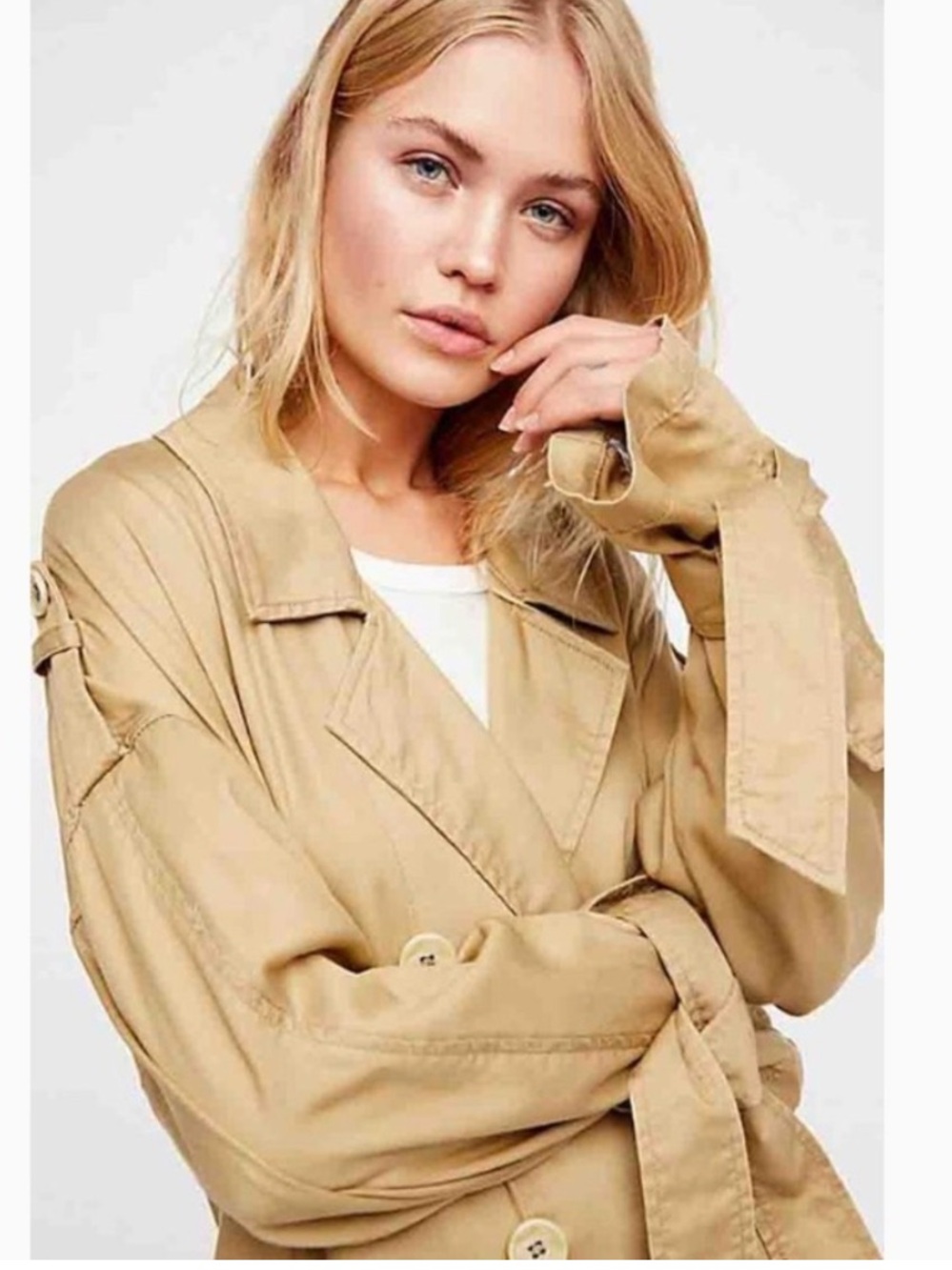 Free People all tied up slouchy Long Tan Trench Coat with ties - Picture 2 of 8
